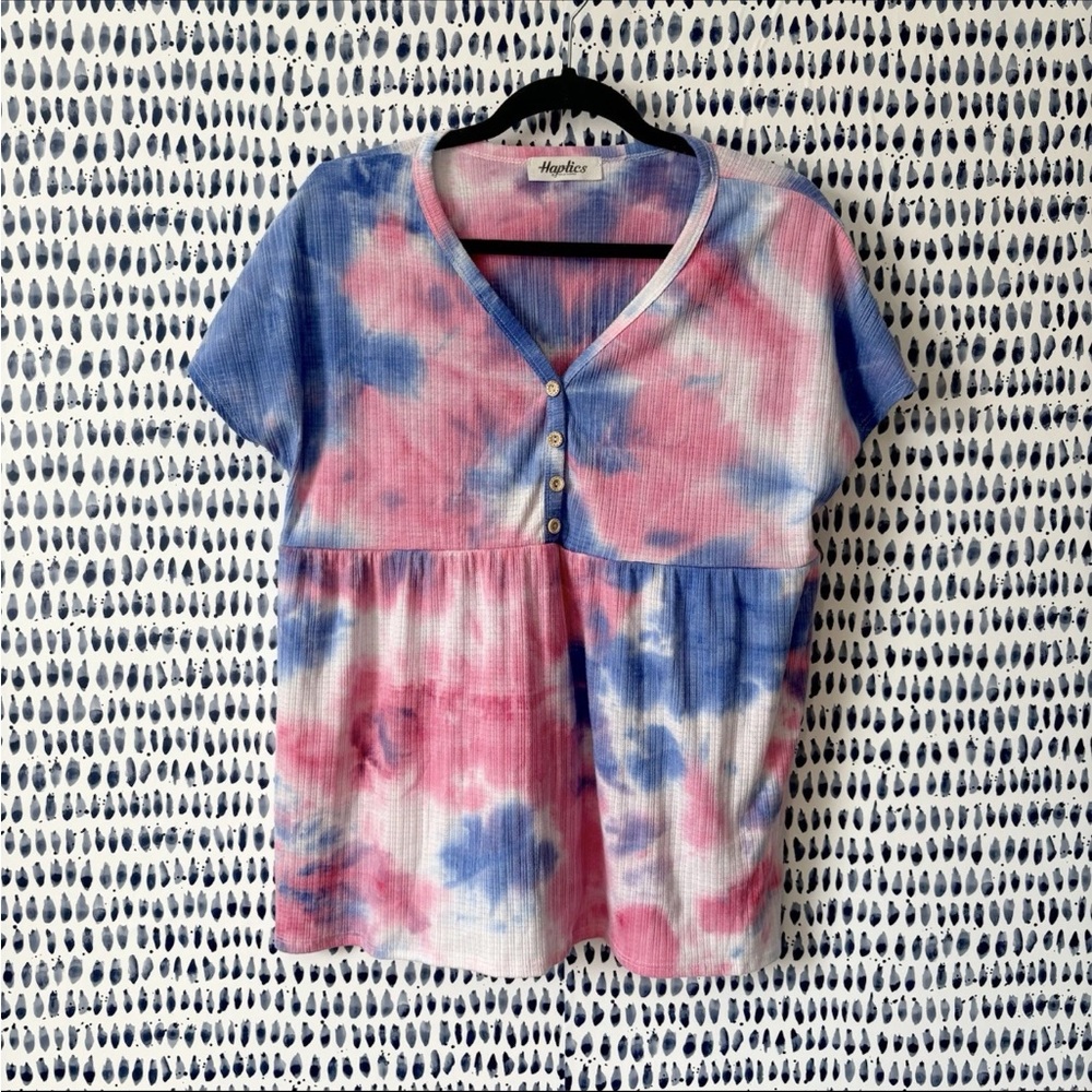 Haptics By Holly Harper Tie Dye Babydoll Top sz M short sleeve blouse boutique